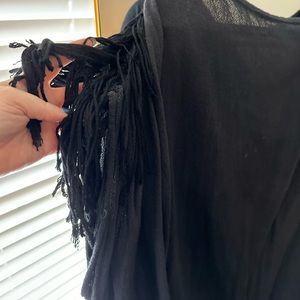 La Troupe Tulum fringe hi low beach cover up charcoal